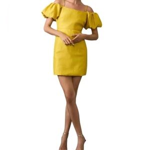 Anthropologie Let Me Be Yellow Slim Fit Puff Sleeves Sheath Mini Dress